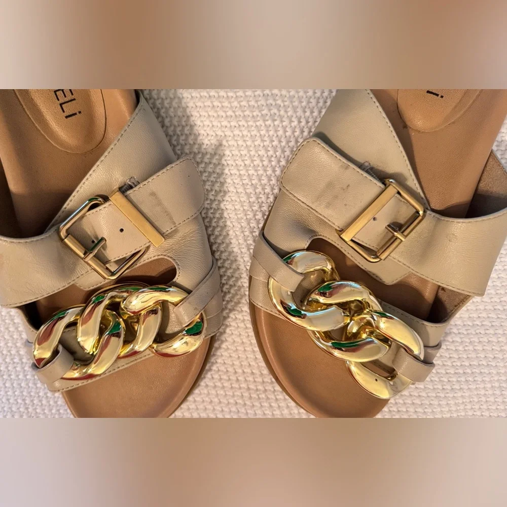 VANELI Farasy Soft Beige & Gold Chain Slide Sandals Women’s Shoes
